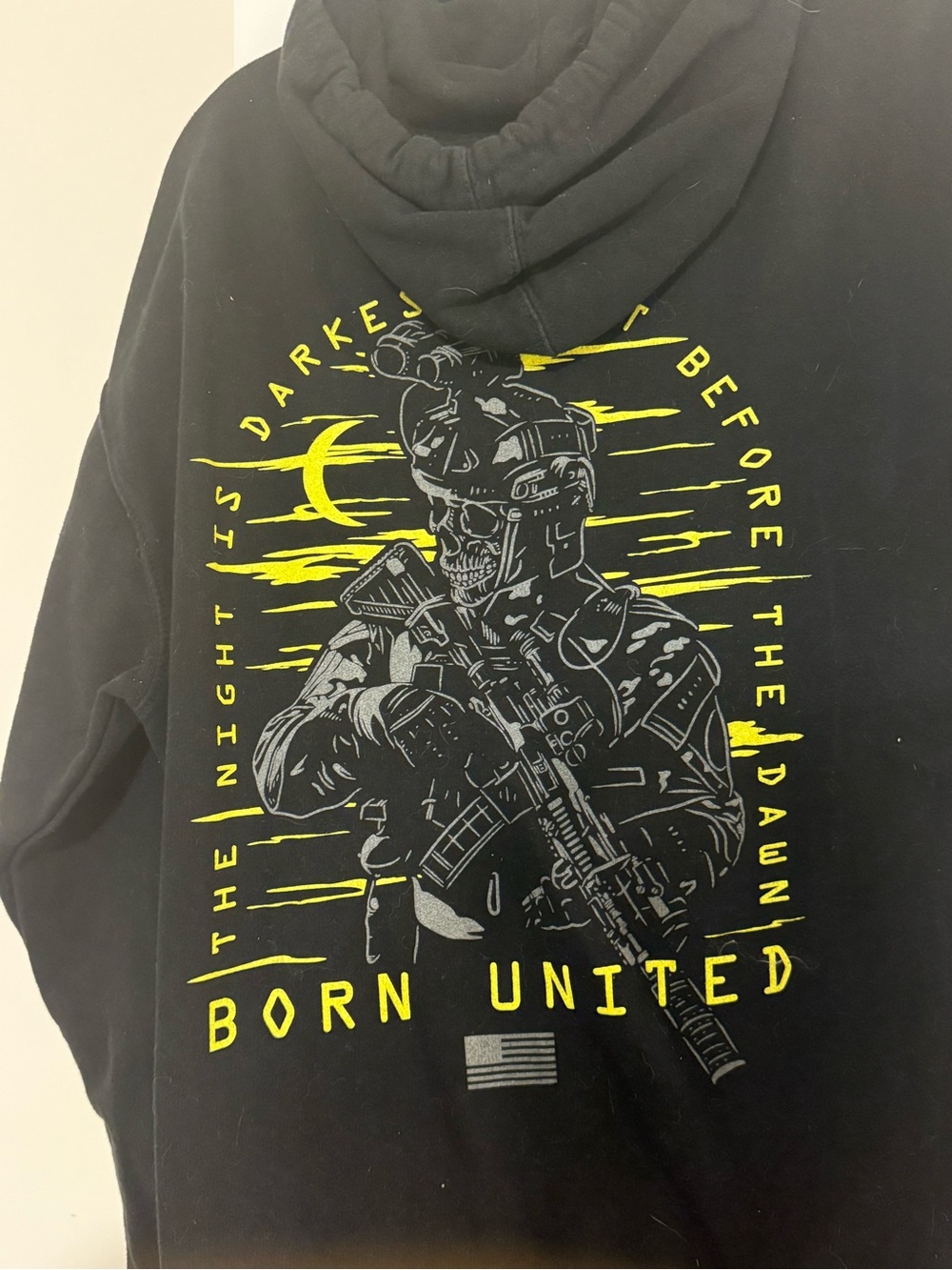 Born United Black Graphic Hoodie - Neon Yellow & Gray Tactical Skull